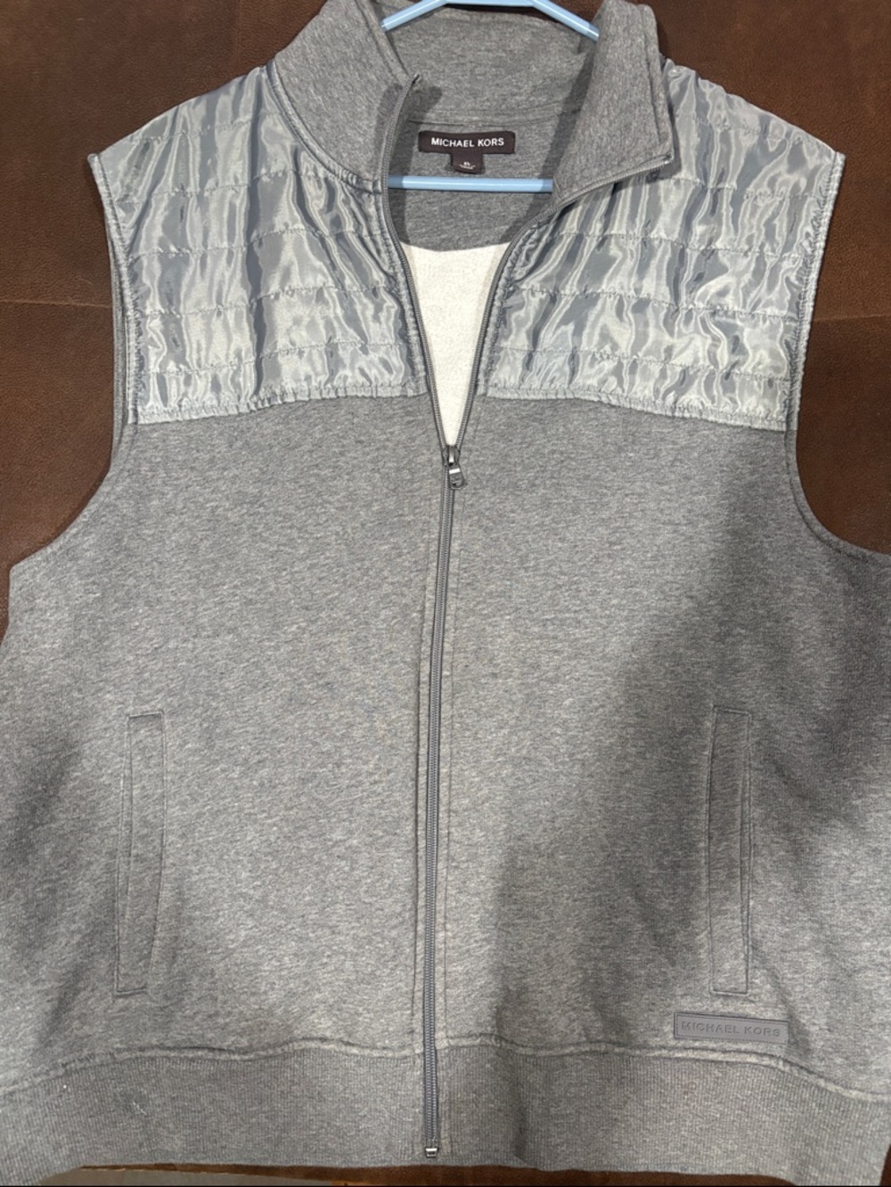 Michael Kors Men's Gray Quilted-Panel Zip-Front Vest